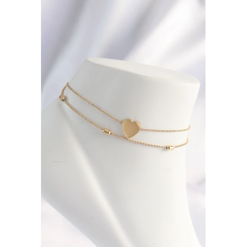 BFS 316L Çelik Gold Renk Kalp Tasarımlı 2li Halhal