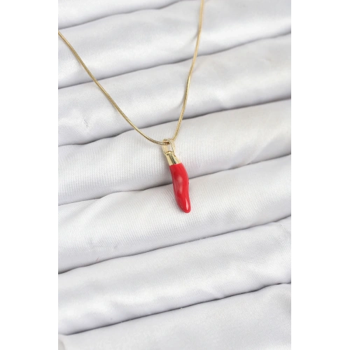 BFS 316L Çelik Gold Renk Kapya Kırmızı Biber Model Kadın Kolye