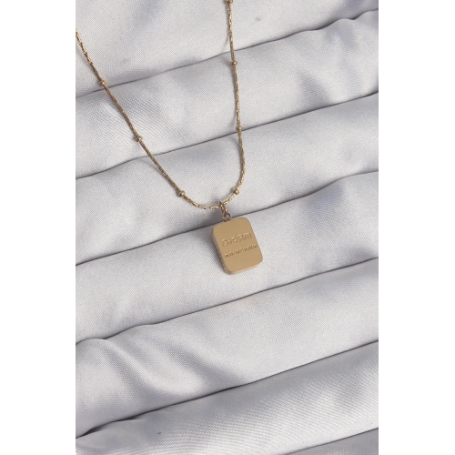 BFS 316L Çelik Gold Renk Kare Charm Model Kolye