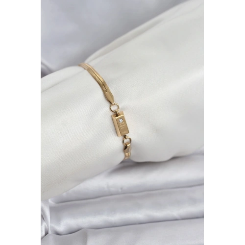 BFS 316L Çelik Gold Renk Külçe Altın Model Kadın Bileklik