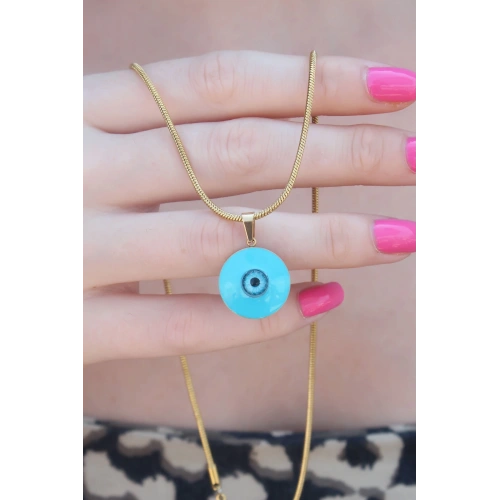 BFS 316L Çelik Gold Renk Nazar Boncuk Model Kadın Kolye