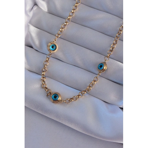 BFS 316L Çelik Gold Renk Nazar Boncuk Model Kolye