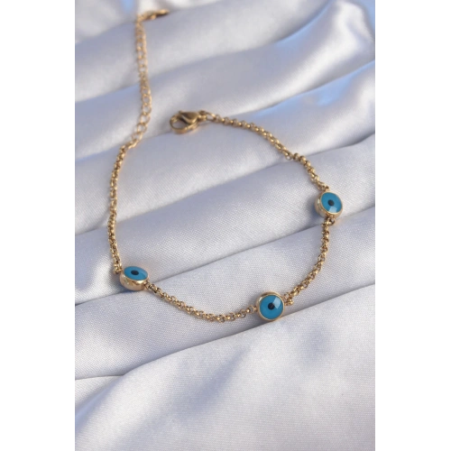 BFS 316L Çelik Gold Renk Nazar Boncuk Tasarımlı Bileklik