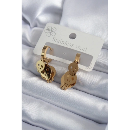 BFS 316L Çelik Gold Renk Sallantı Kuru Kafa Model Kadın Küpe