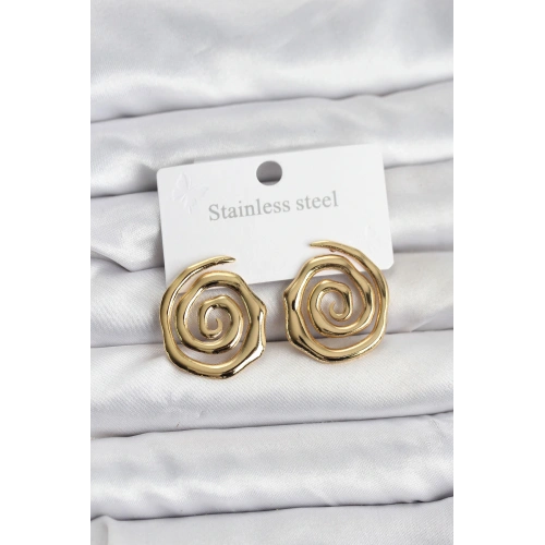 BFS 316L Çelik Gold Renk Sarmal Model Kadın Küpe