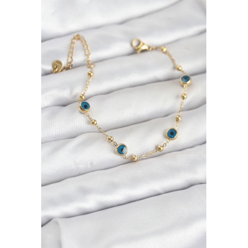 BFS 316L Çelik Gold Renk Topçuklu Nazar Model Kadın Bileklik