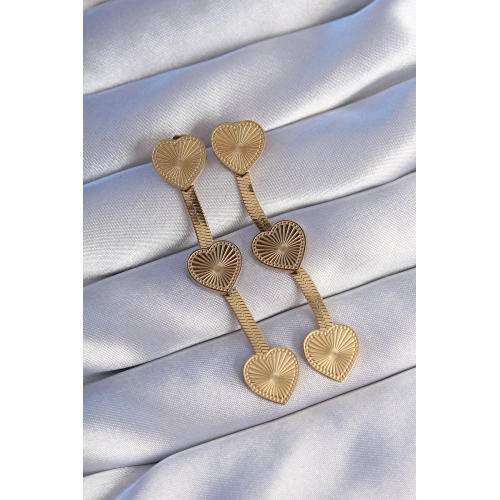 BFS 316L Çelik Gold Renk Uzun İtalyan Zincir Detaylı Kalp Küpe