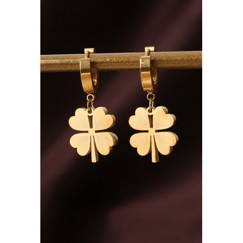 BFS 316L Çelik Gold Renk Yonca Küpe