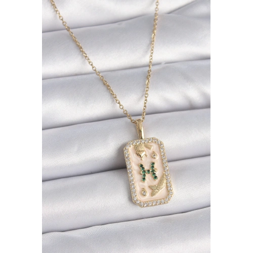 BFS 316L Çelik Gold Renk Zincir Balık Burcu Zirkon Taşlı Kadın Kolye