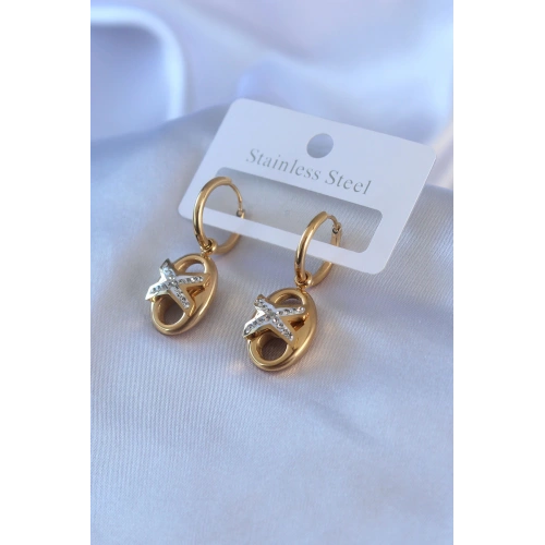 BFS 316L Çelik Gold Renk Zirkon Taş Detay Kadın Küpe