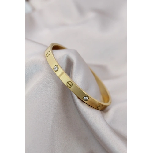 BFS 316L Çelik Gold Renk Zirkon Taşlı Bileklik