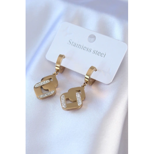 BFS 316L Çelik Gold Renk Zirkon Taşlı Kadın Küpe