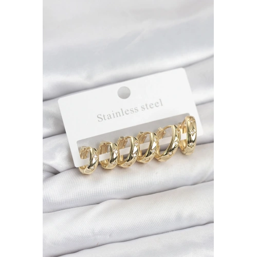 BFS 316L Çelik Gold Renk Zirkon Taşlı Kutup Yıldızı Model Halka Küpe Seti