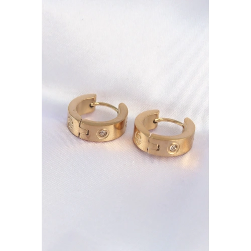 BFS 316L Çelik Gold Renk Zirkon Taşlı Minimal Model Halka Küpe