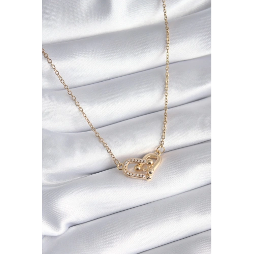 BFS 316L Çelik Gold Renk Zirkon Taşlı Model Kadın Kolye