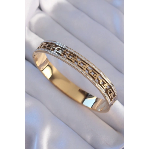 BFS 316L Çelik Gold Renk Zirkon Taşlı Model Kelepçe