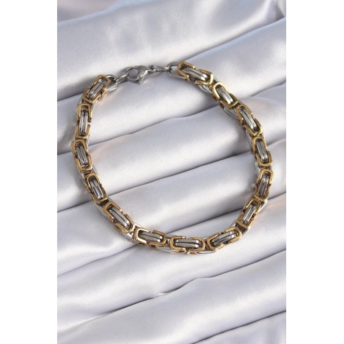 BFS 316L Çelik Gümüş Gold Renk Kral Zincir Model Erkek Bileklik