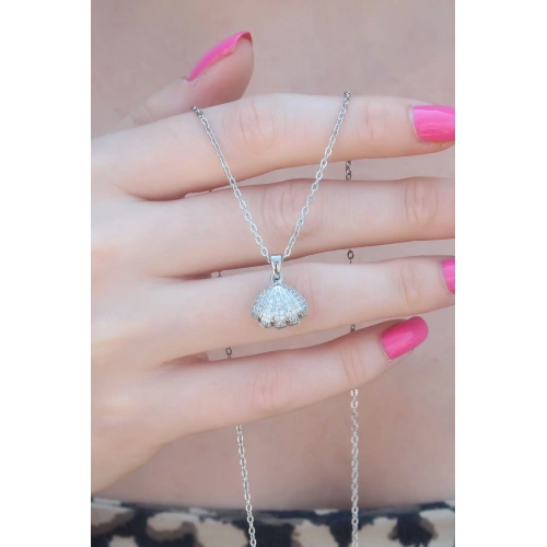 BFS 316L Çelik Gümüş Renk Açılır Midye Model Kadın Kolye