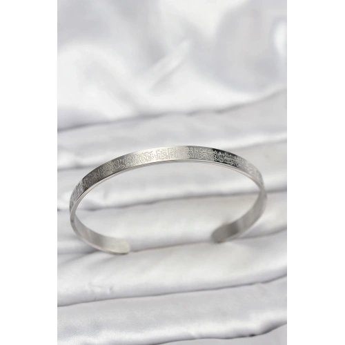 BFS 316L Çelik Gümüş Renk Ayetel Kürsi Yazılı Bileklik