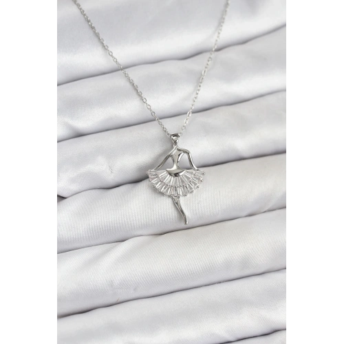 BFS 316L Çelik Gümüş Renk Balerin Model Kadın Kolye