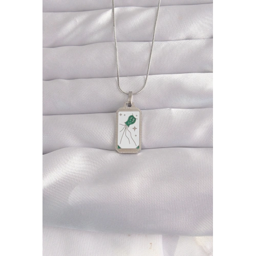 BFS 316L Çelik Gümüş Renk Beyaz Mineli Tarot Kolye