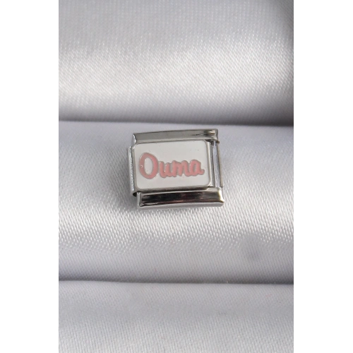 BFS 316L Çelik Gümüş Renk Beyaz Pembe Ouma İşlemeli Nomination Charm