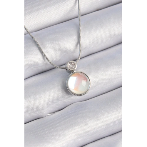 BFS 316L Çelik Gümüş Renk Beyaz Sedefli Vintage Model Kadın Kolye