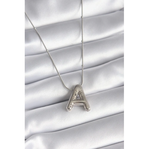 BFS 316L Çelik Gümüş Renk Bubble A Harf Model Kadın Kolye