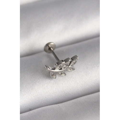 BFS 316L Çelik Gümüş Renk Dal Model Zirkon Taş Detaylı Tragus Piercing