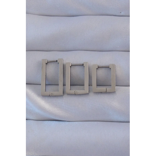 BFS 316L Çelik Gümüş Renk Dikdörtgen Küpe Seti