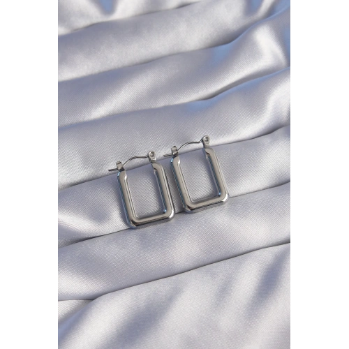 BFS 316L Çelik Gümüş Renk Dikdörtgen Model Küpe