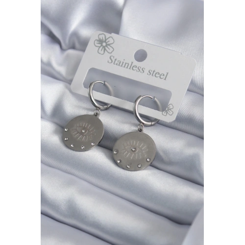 BFS 316L Çelik Gümüş Renk Göz İşleme Zirkon Taş Detay Kadın Küpe