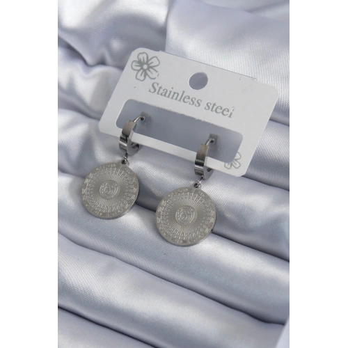 BFS 316L Çelik Gümüş Renk İşleme Detay Kadın Küpe