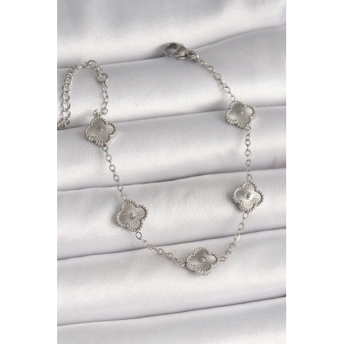 BFS 316L Çelik Gümüş Renk İşlemeli Baby Boy Yonca Model Kadın Bileklik