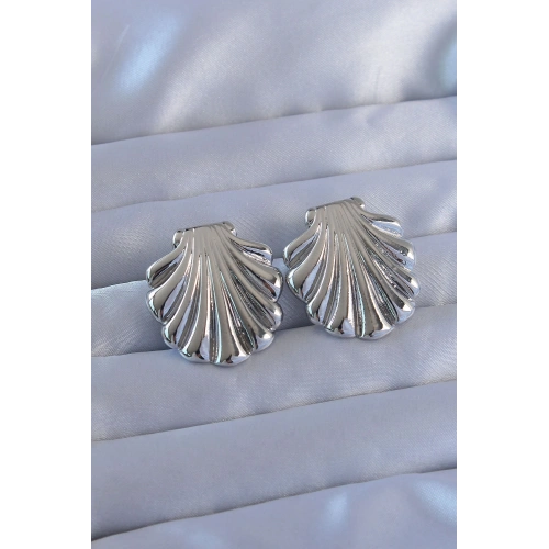 BFS 316L Çelik Gümüş Renk İstiridye Model Küpe