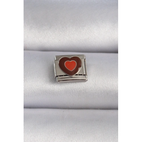 BFS 316L Çelik Gümüş Renk Kahverengi Kalp İşlemeli Nomination Charm