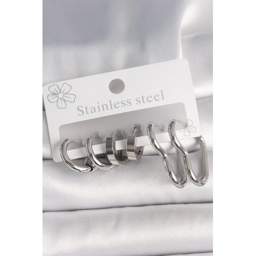 BFS 316L Çelik Gümüş Renk Kalp Halka Model Kadın Küpe Seti