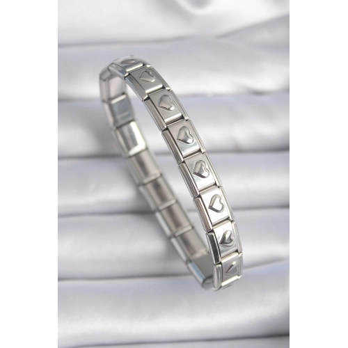 BFS 316L Çelik Gümüş Renk Kalp İşleme Nomination Charm Bileklik