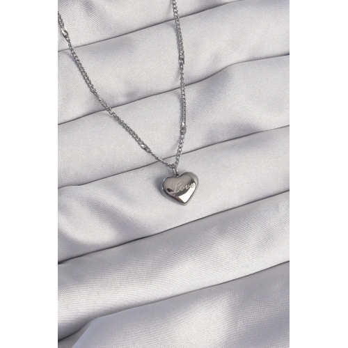 BFS 316L Çelik Gümüş Renk Kalp Model Love Kolye