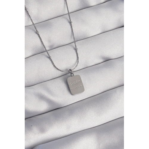 BFS 316L Çelik Gümüş Renk Kare Charm Model Kolye