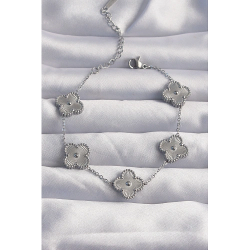 BFS 316L Çelik Gümüş Renk Motifli Yonca Bileklik