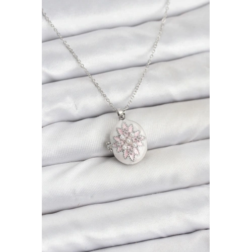 BFS 316L Çelik Gümüş Renk Pembe Lotus Model Kadın Küpe