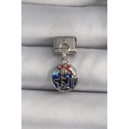 BFS 316L Çelik Gümüş Renk Sallantı Dünya Model Nomination Charm