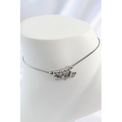 BFS 316L Çelik Gümüş Renk Simli Kelebek Model Kadın Halhal