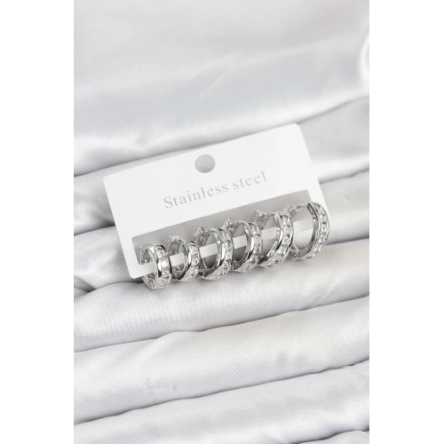 BFS 316L Çelik Gümüş Renk Su Yolu Halka Küpe Seti