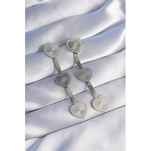 BFS 316L Çelik Gümüş Renk Uzun İtalyan Zincir Detaylı Kalp Küpe