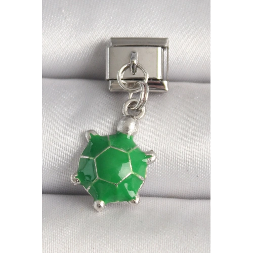 BFS 316L Çelik Gümüş Renk Yeşil Kaplumbağa Model Nomination Charm