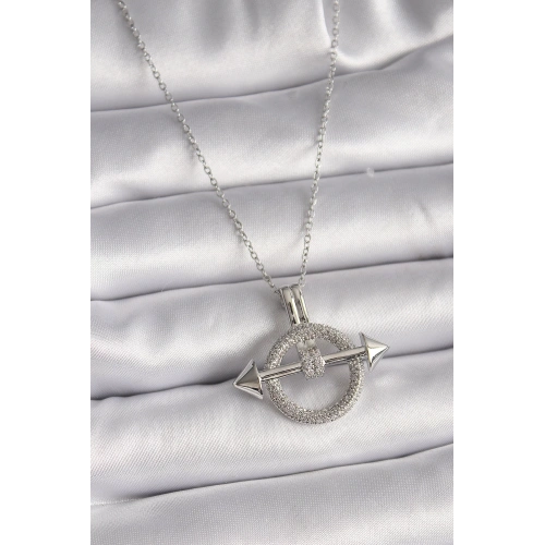 BFS 316L Çelik Gümüş Renk Zincir Zirkon Taşlı Halka Model Kadın Kolye