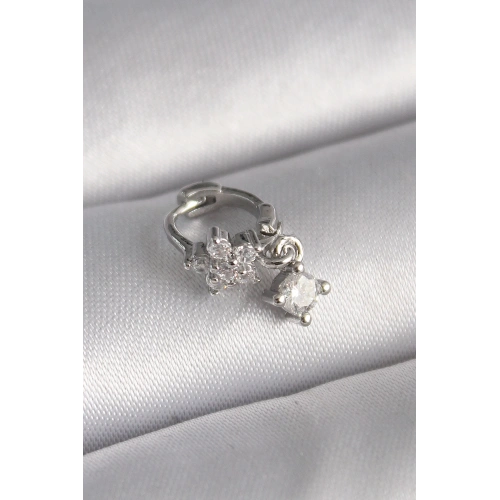 BFS 316L Çelik Gümüş Renk Zirkon Taşlı Çiçek Model Sallantı Detay Tragus Piercing
