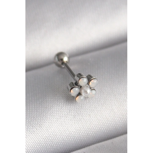 BFS 316L Çelik Gümüş Renk Zirkon Taşlı Çiçek Model Tragus Piercing